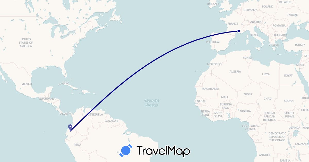 TravelMap itinerary: driving in Ecuador, France (Europe, South America)